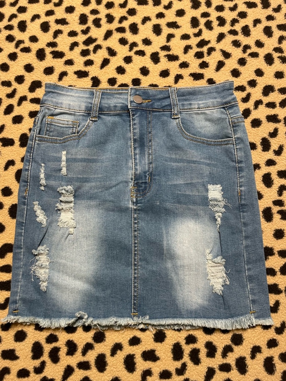 SHEIN Blue Distressed Denim Mini Skirt